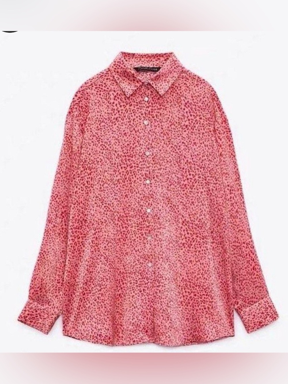 Zara Pink Leopard Print Long-Sleeve Button-Up Shirt Large